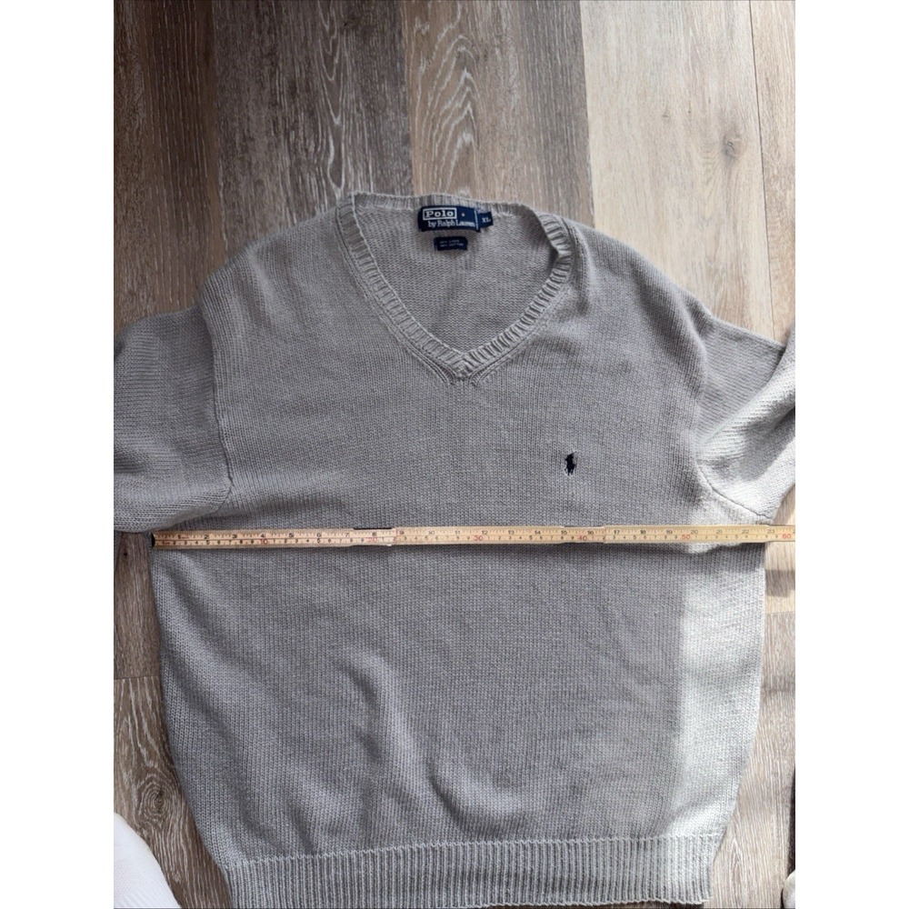Polo Ralph Lauren Mens SweaterGray V-Neck‎ Long Sleeve Linen Cotton Blend XL - Picture 11 of 13